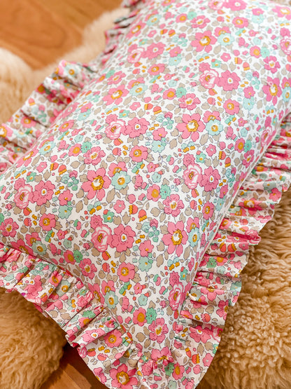 Personalised Linen & Liberty Ruffle Cushion 35cm x 55cm