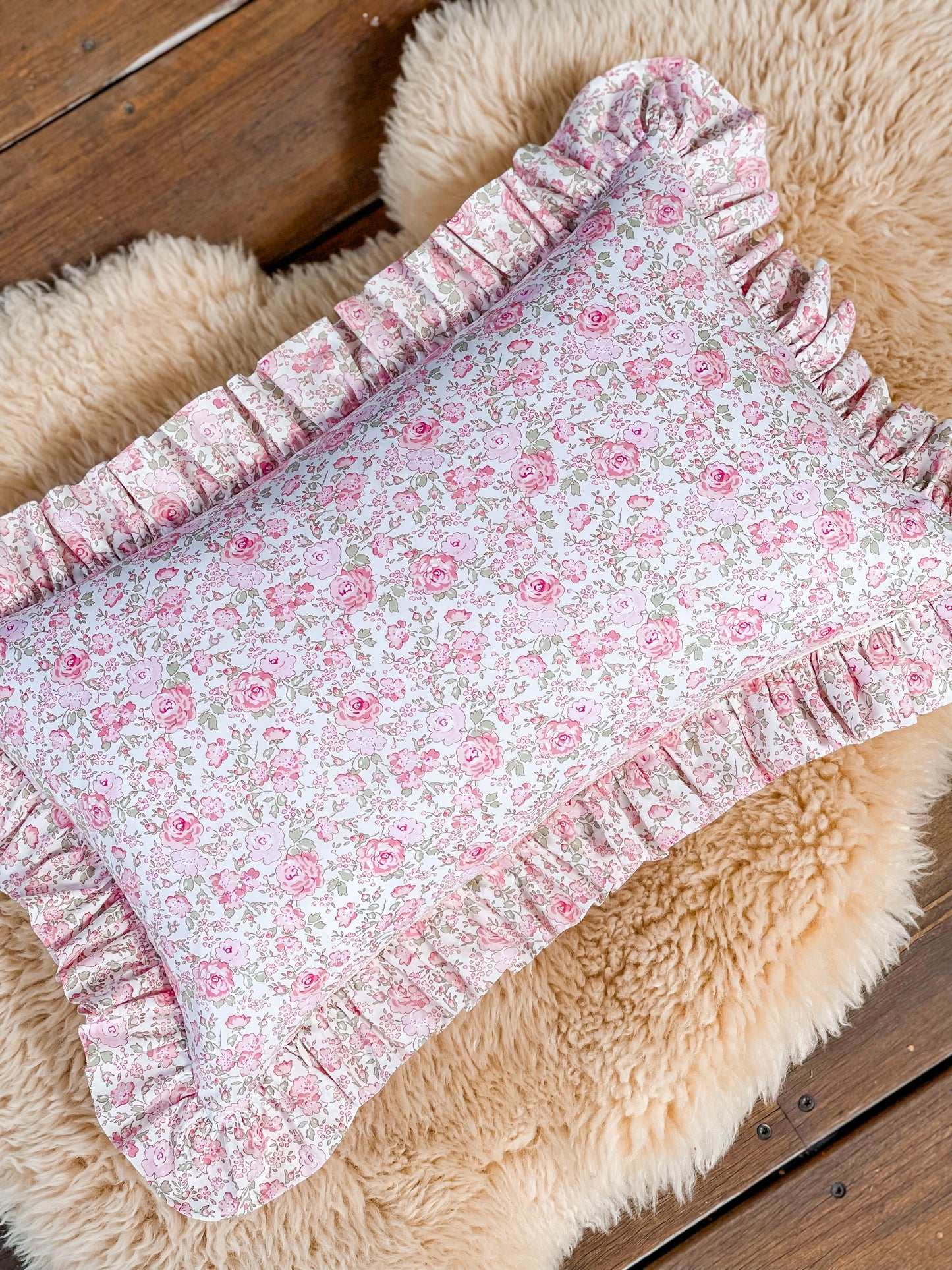 Personalised Linen & Liberty Ruffle Cushion 35cm x 55cm